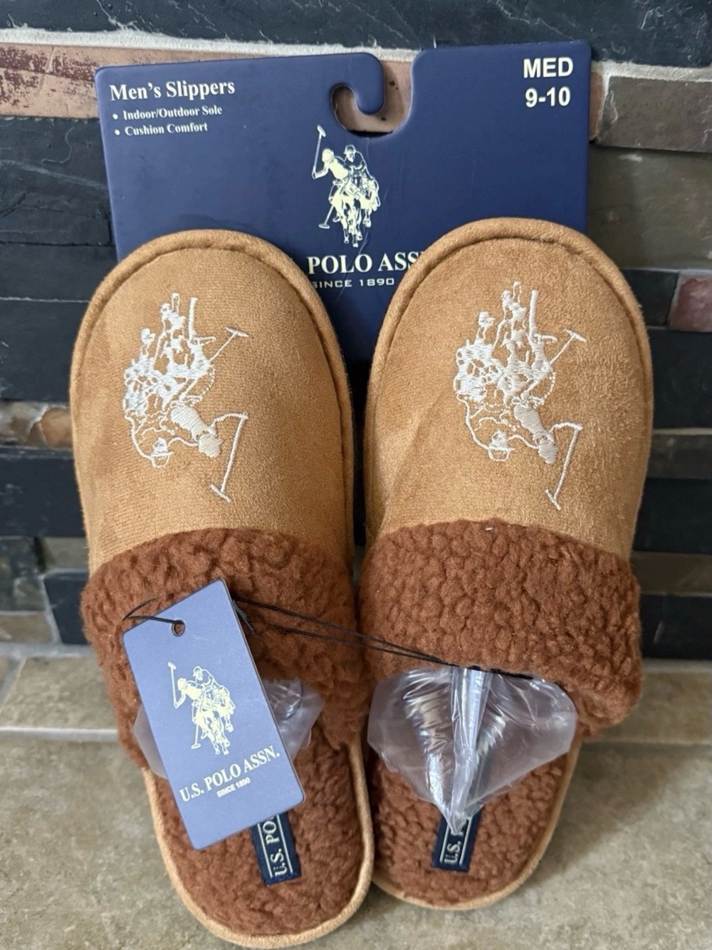 U.S. Polo Assn. Brown Slippers Men’s 9-10 Indoor Outdoor Tan New FAST SHIPPING